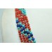 5 Lines Real Coral,Turquoise Lapiz Gemstone & Gold Beads String Women's Necklace